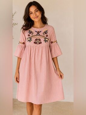 Orange Creek Old Rose Pink Appliqué Dress